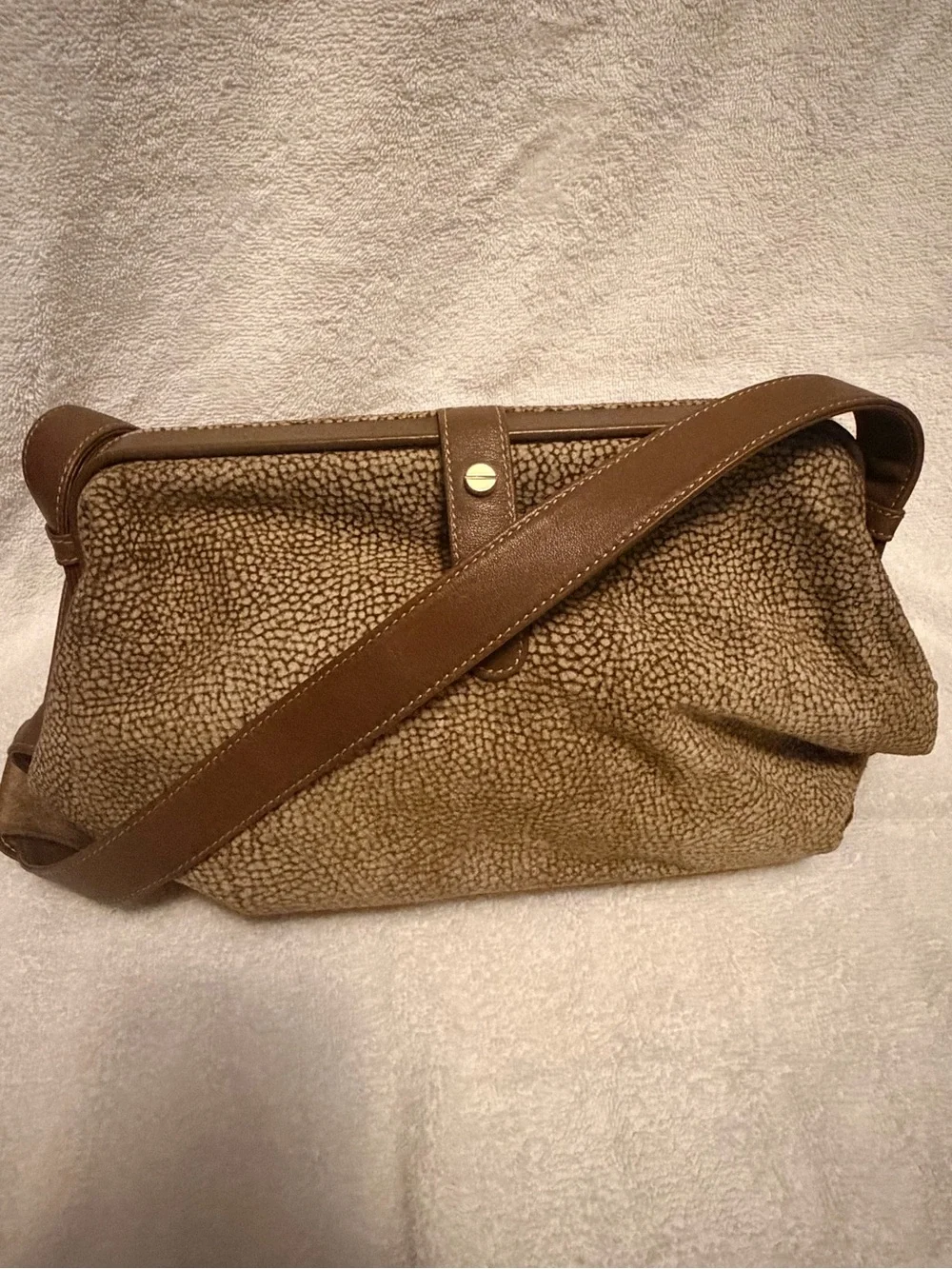 Borbonese Textured Brown Shoulder Bag with Adjustable Strap